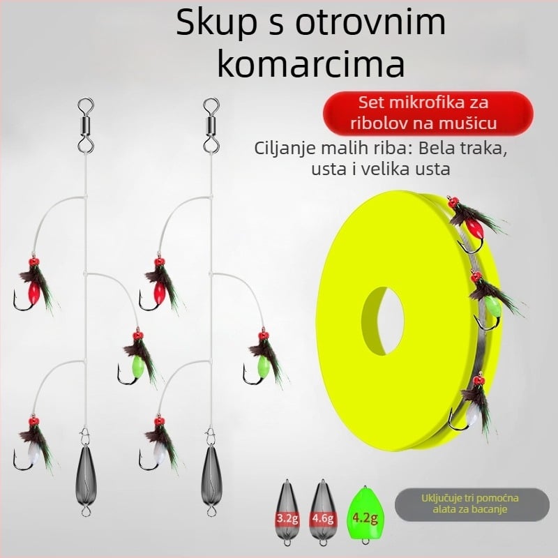 Set mamaca za ribolov: dvostruki udice, mali mamci i pomoć za bacanje