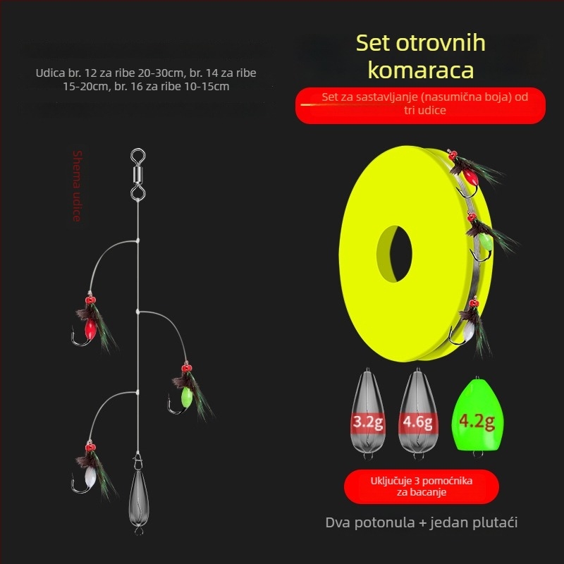 Set mamaca za ribolov: dvostruki udice, mali mamci i pomoć za bacanje