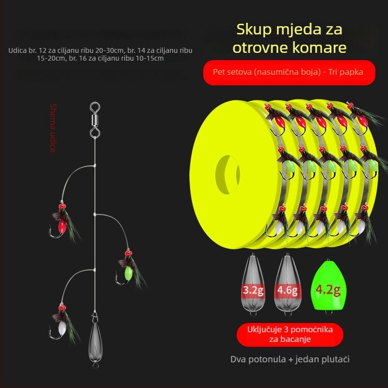 Set mamaca za ribolov: dvostruki udice, mali mamci i pomoć za bacanje