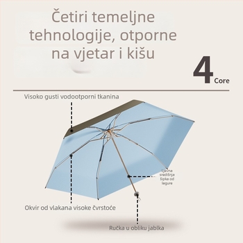 Bodini sun umbrella za sunce i kišu, UV zaštita UPF >50, kompaktni petdijelni sklopivi s 6 rebara, ručno otvaranje i zatvaranje, mogućnost logotipa