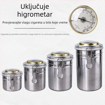 Muxiang Nehrđajući čelični spremnik za vlaženje duhana sa higrometrom, hermetički zatvoren