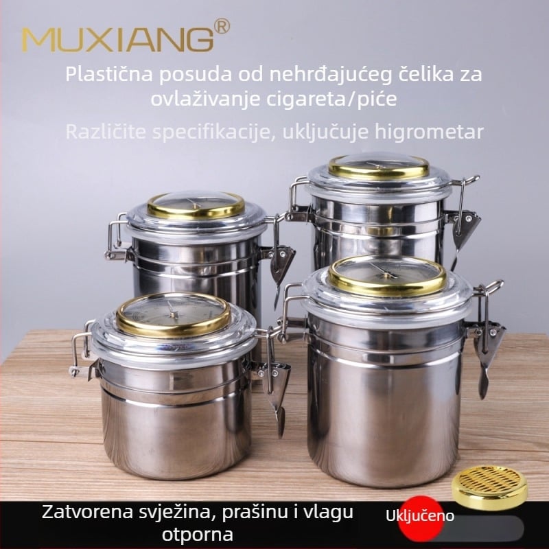 Muxiang Nehrđajući čelični spremnik za vlaženje duhana sa higrometrom, hermetički zatvoren