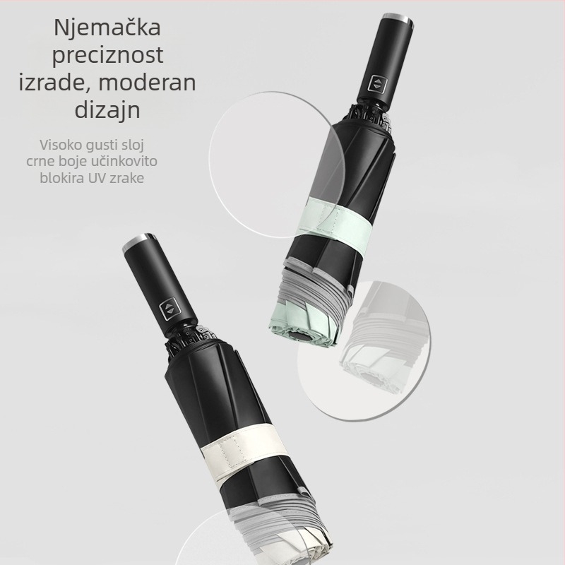 Obratni kišobran s 10 rebara, automatsko otvaranje, reflektirajući rub i svjetleća traka, ispis logotipa i prilagodba