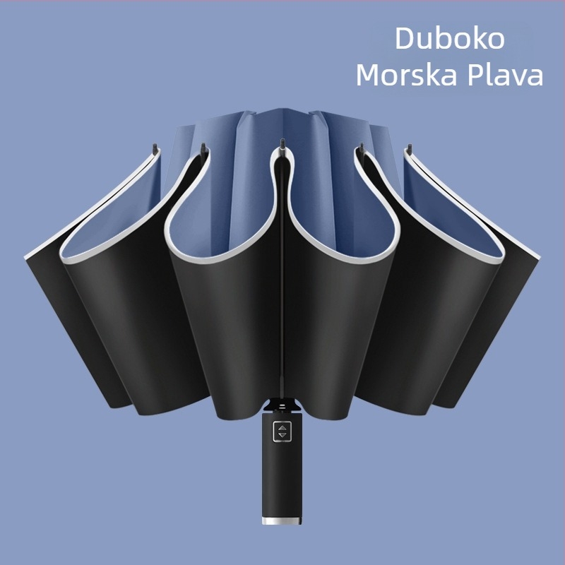 Obratni kišobran s 10 rebara, automatsko otvaranje, reflektirajući rub i svjetleća traka, ispis logotipa i prilagodba