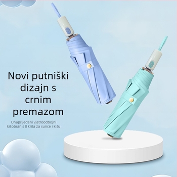 Automatski vjetrootporn kišobran za sunce i kišu, UPF>50, 210T tkanina, okvir s 8 rebara, sklopiv
