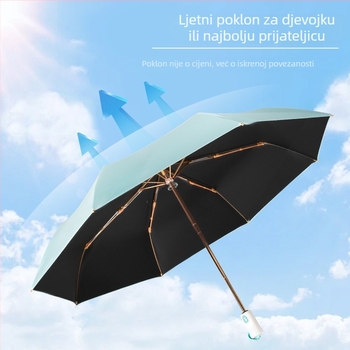 Automatski vjetrootporn kišobran za sunce i kišu, UPF>50, 210T tkanina, okvir s 8 rebara, sklopiv