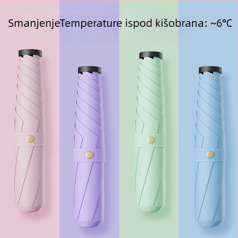 Sklopivi kišobran s UV zaštitom UPF iznad 50, aluminijski okvir s 6 rebara, tkanina otporna na udarce, ručno otvaranje i zatvaranje