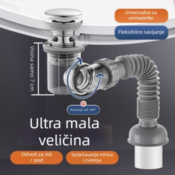 ABS odvod za umivaonik ispod umivaonika, P-krivina, preklopni poklopac, lagani luksuz stil, model 001, univerzalan