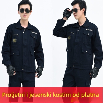 Unisex radni komplet od pamuk-twill materijala – otporno na habanje, jednobojni uzorak, zima- proljeće, za biciklizam