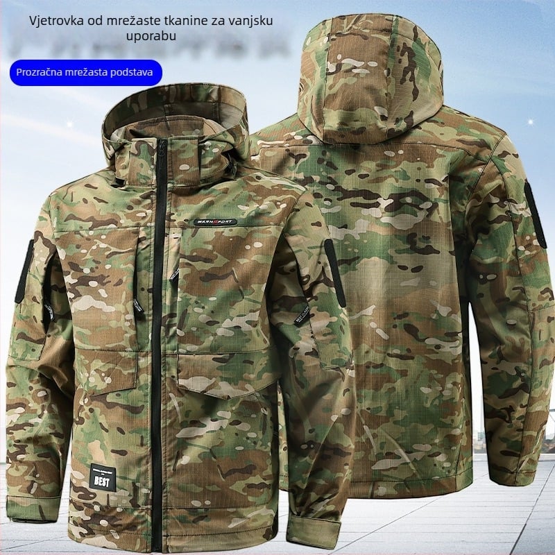 Vanjska taktička jakna za muškarce, kamuflažni uzorak, prozračna i otporna na trošenje, materijal: sintetička smjesa vlakana, proljeće i jesen