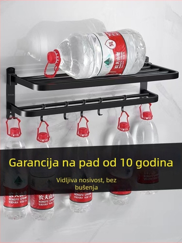 Zidni kupaonski regal za odlaganje s držačem ručnika - nehrđajući čelik, nosivost 30 kg, jednoslojni, model 300, završna obrada pečenim premazom