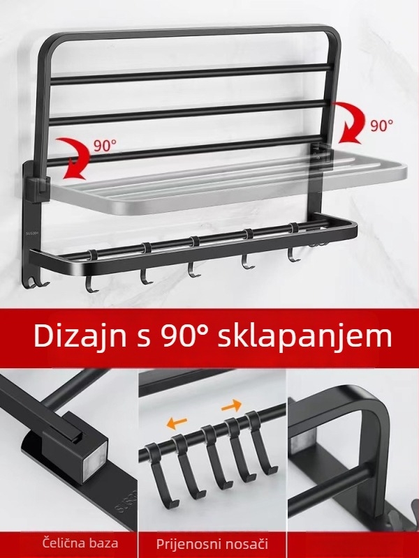 Zidni kupaonski regal za odlaganje s držačem ručnika - nehrđajući čelik, nosivost 30 kg, jednoslojni, model 300, završna obrada pečenim premazom