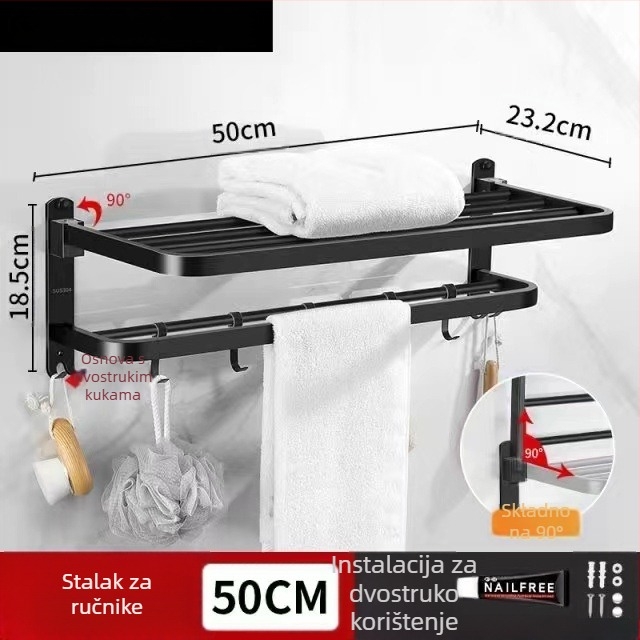 Zidni kupaonski regal za odlaganje s držačem ručnika - nehrđajući čelik, nosivost 30 kg, jednoslojni, model 300, završna obrada pečenim premazom