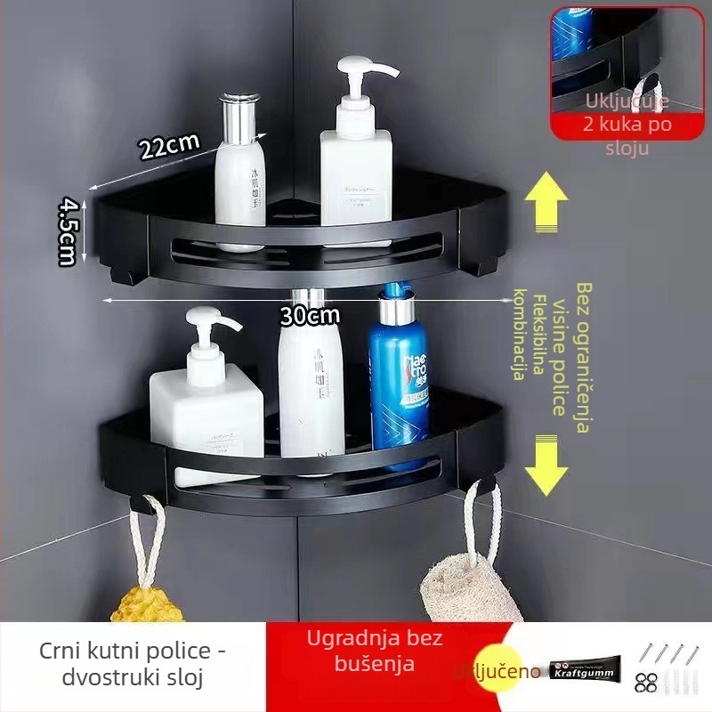 Zidni kupaonski regal za odlaganje s držačem ručnika - nehrđajući čelik, nosivost 30 kg, jednoslojni, model 300, završna obrada pečenim premazom