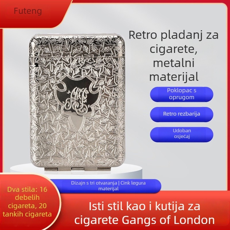 Kutija za cigarete od legure, trodijelna konstrukcija, klasičan europski isklesani stil, lagani luksuz