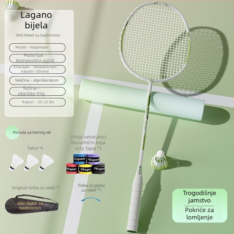 Set reketa za badminton za djecu, okvir od titanijskog legura, težina 95–100 g, grip G2, umjerena tvrdoća šipke, SND-24
