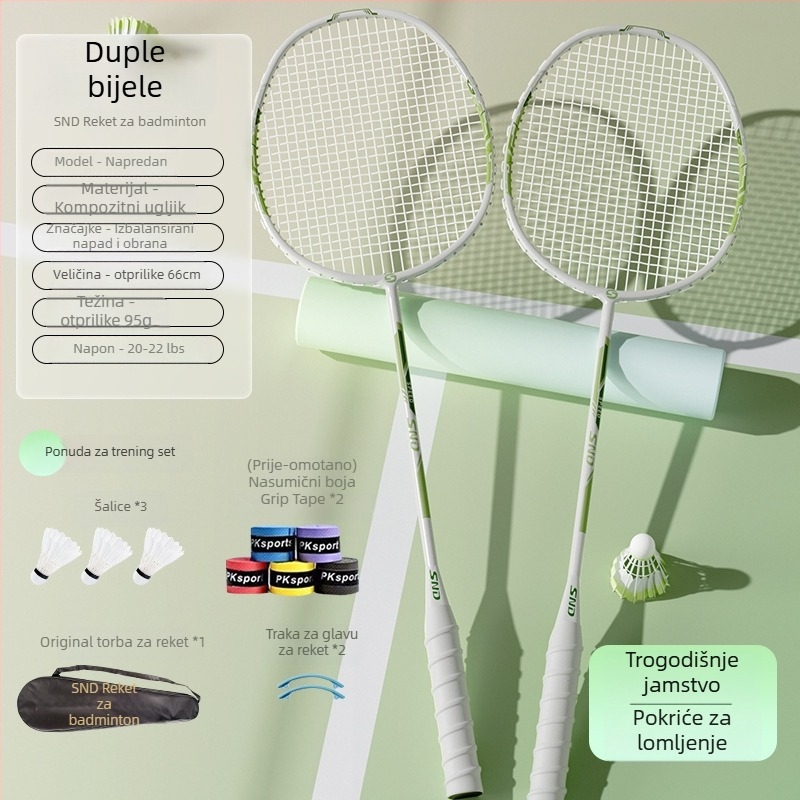 Set reketa za badminton za djecu, okvir od titanijskog legura, težina 95–100 g, grip G2, umjerena tvrdoća šipke, SND-24
