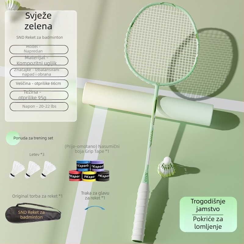 Set reketa za badminton za djecu, okvir od titanijskog legura, težina 95–100 g, grip G2, umjerena tvrdoća šipke, SND-24