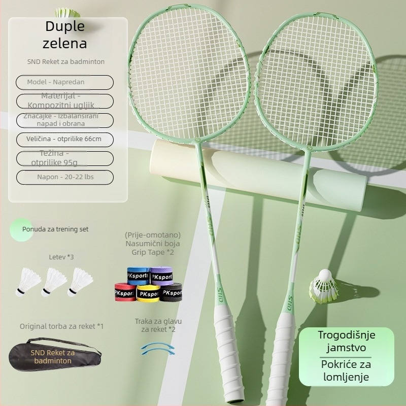 Set reketa za badminton za djecu, okvir od titanijskog legura, težina 95–100 g, grip G2, umjerena tvrdoća šipke, SND-24