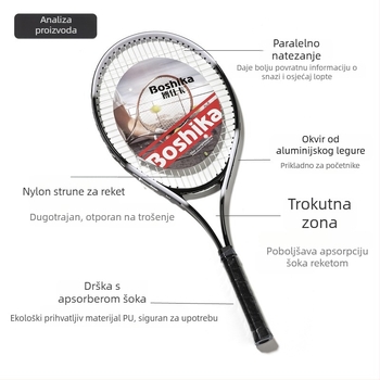 Set teniskih raketa s trenerom, okvir od aluminijske legure, težina 95–100 g, dizajn vodoravnog udarca, za početnike juniore