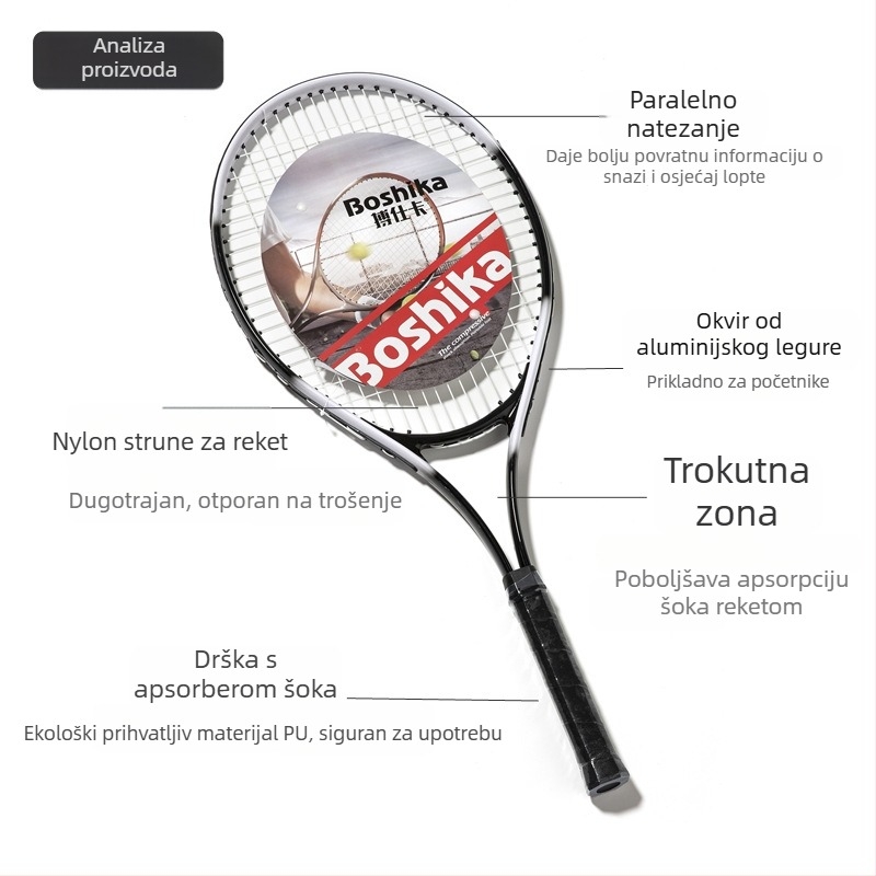 Set teniskih raketa s trenerom, okvir od aluminijske legure, težina 95–100 g, dizajn vodoravnog udarca, za početnike juniore