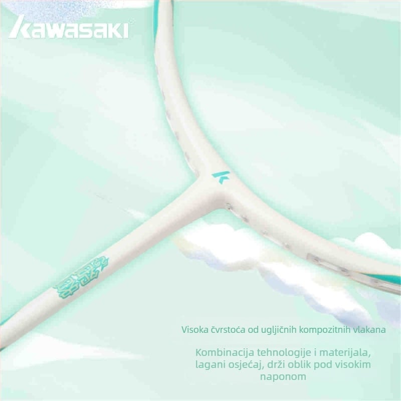 Kawasaki 4U Badminton Reket, Okvir od karbonskog kompozita, Najlon vlakna, Duljina 675 mm, Težina 80–84 g, Drška G5