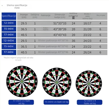 Set dartboard od papira s biljnim vlaknima, dvostrani papirnati cilj, debljina 1 cm, kutija od 36 komada, modeli LA-12767/15767/17767
