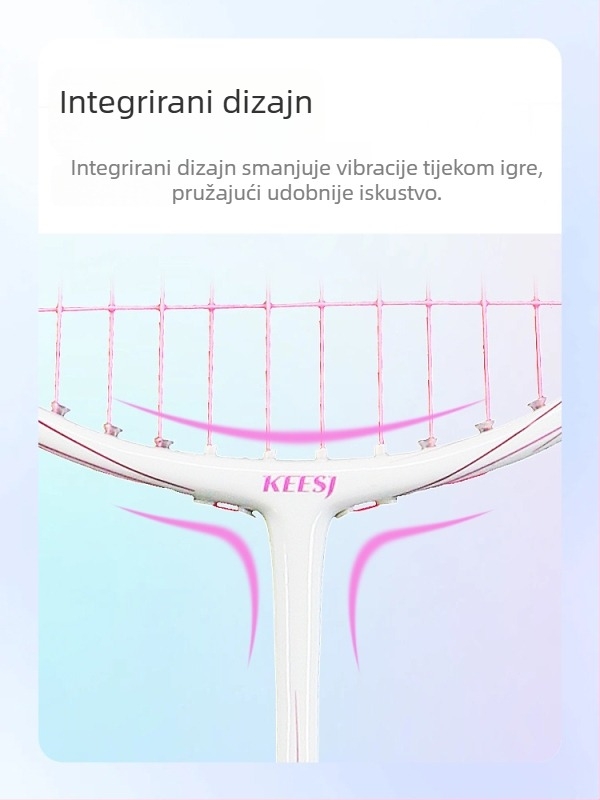 Raketa za badminton – okvir od karbonskih vlakana, težina 85–89 g, direktan udarac, pogodna za početnike