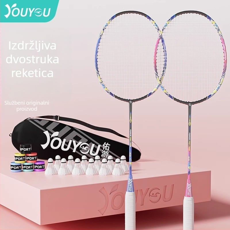 Badminton reketa – okvir od ferrolegure – težina 95–100 g – Tip reketa: direktan udarac – Niti: najlon – Ispis logotipa: moguć – Za amatere i juniore