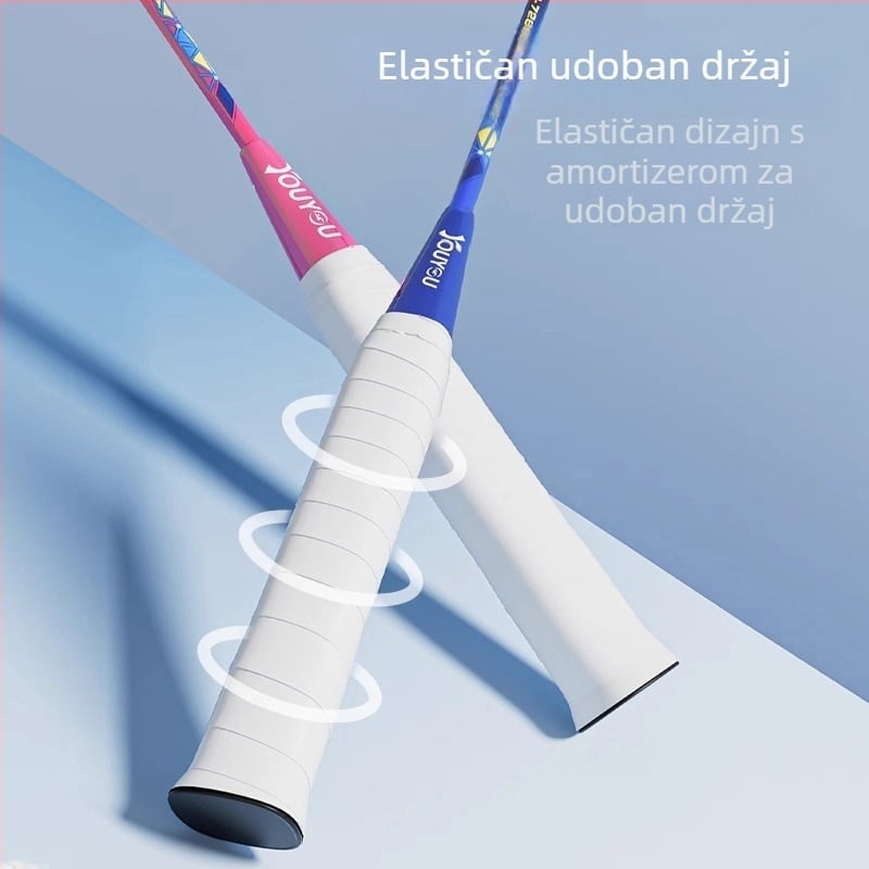 Badminton reketa – okvir od ferrolegure – težina 95–100 g – Tip reketa: direktan udarac – Niti: najlon – Ispis logotipa: moguć – Za amatere i juniore