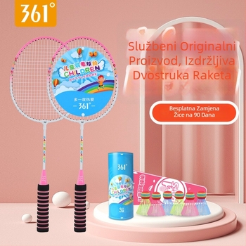 361° Dječja badminton raketa – okvir Ferroalloy, najlon konci, težina 95–100 g, debljina drške G3, dizajn ravnog udara