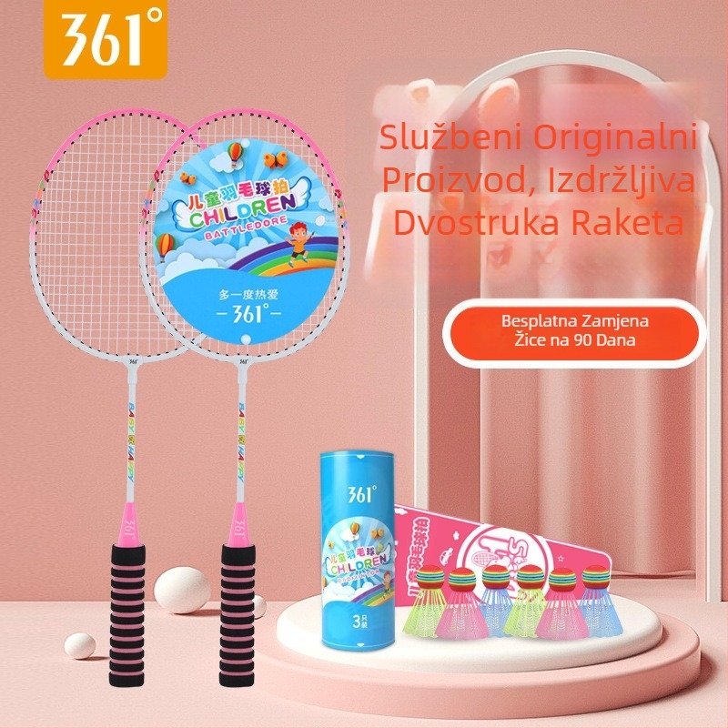 361° Dječja badminton raketa – okvir Ferroalloy, najlon konci, težina 95–100 g, debljina drške G3, dizajn ravnog udara