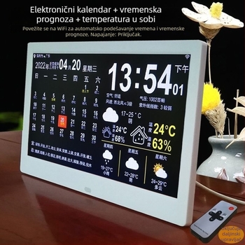 Pametni zidni sat s vječnim kalendarom i LED brojevima, alarmni sat, vanjsko napajanje, plastično kućište, jednostrana konstrukcija