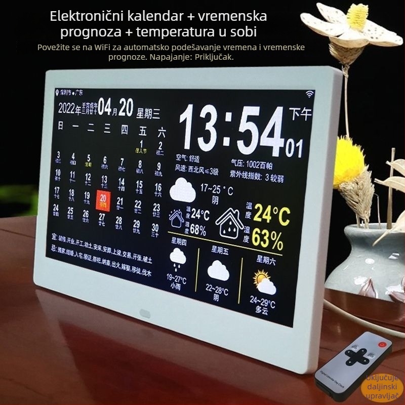 Pametni zidni sat s vječnim kalendarom i LED brojevima, alarmni sat, vanjsko napajanje, plastično kućište, jednostrana konstrukcija