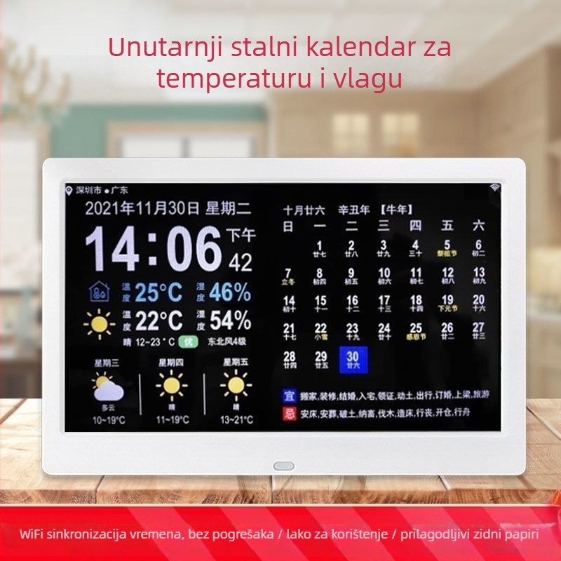 Pametni zidni sat s vječnim kalendarom i LED brojevima, alarmni sat, vanjsko napajanje, plastično kućište, jednostrana konstrukcija