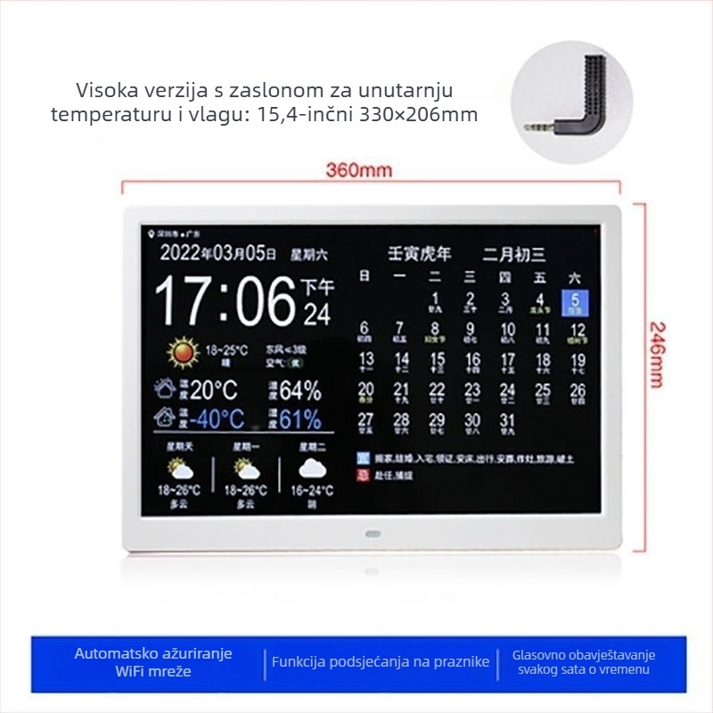 Pametni zidni sat s vječnim kalendarom i LED brojevima, alarmni sat, vanjsko napajanje, plastično kućište, jednostrana konstrukcija