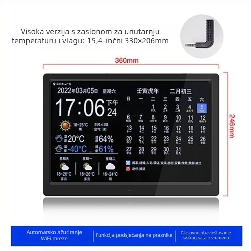 Pametni zidni sat s vječnim kalendarom i LED brojevima, alarmni sat, vanjsko napajanje, plastično kućište, jednostrana konstrukcija