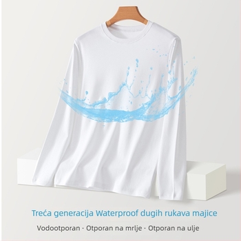 Majica s dugim rukavima od pamuka s okruglim izrezom, vodootporna, otporna na ulja, prozračna, slobodan kroj, 100% pamuk