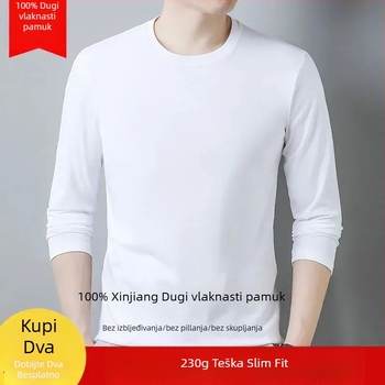 Muška majica s dugim rukavima, slim fit, okrugli izrez, gusta tkanina, 96%+ pamuk.