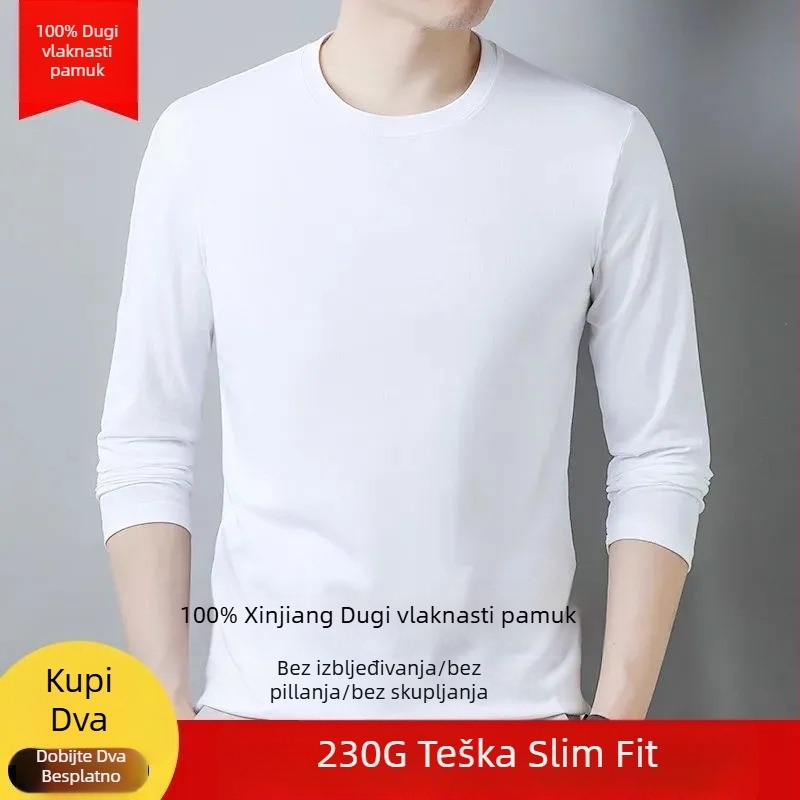 Muška majica s dugim rukavima, slim fit, okrugli izrez, gusta tkanina, 96%+ pamuk.