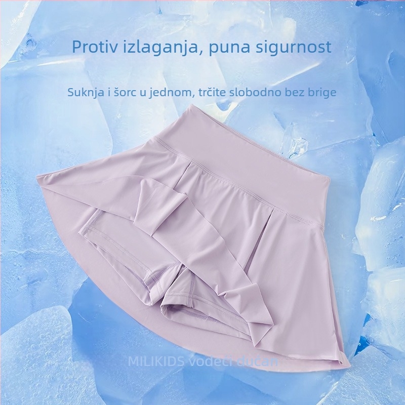 Dječja plisirana suknja za badminton, brzo se suši ice silk materijal, 89,1% najlon, A-linijski kroj, podstava od najlona, ljeto