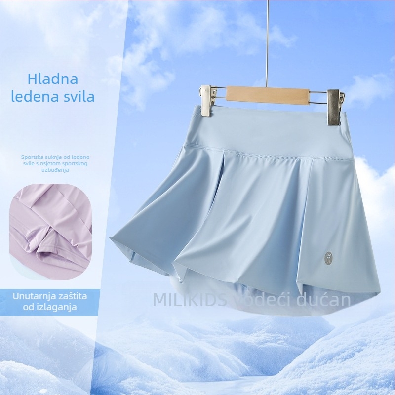 Dječja plisirana suknja za badminton, brzo se suši ice silk materijal, 89,1% najlon, A-linijski kroj, podstava od najlona, ljeto