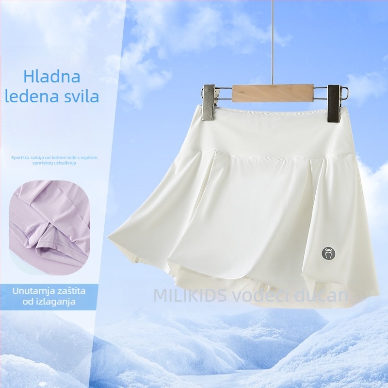 Dječja plisirana suknja za badminton, brzo se suši ice silk materijal, 89,1% najlon, A-linijski kroj, podstava od najlona, ljeto