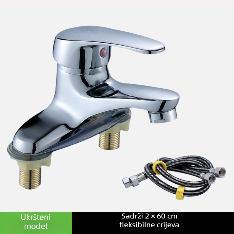 Kupaonski miješalica za umivaonik ispod ploče, dvoručni, dvostruko otvaranje, keramički ventil, 20 mm ulaz/izlaz