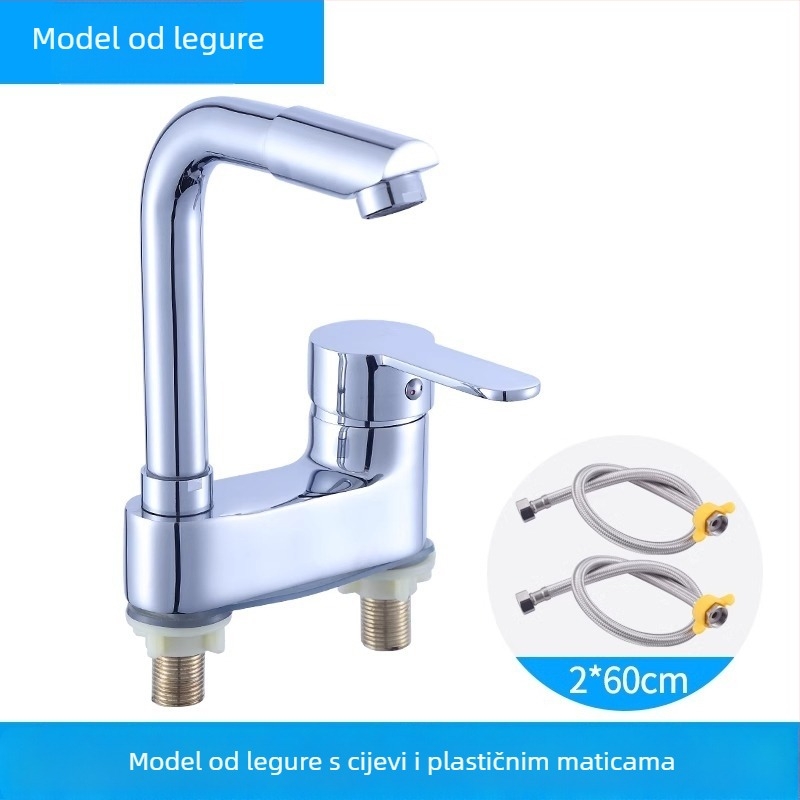 Kupaonski miješalica za umivaonik ispod ploče, dvoručni, dvostruko otvaranje, keramički ventil, 20 mm ulaz/izlaz