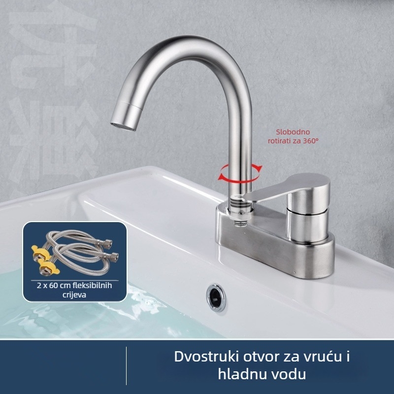 Kupaonski miješalica za umivaonik ispod ploče, dvoručni, dvostruko otvaranje, keramički ventil, 20 mm ulaz/izlaz