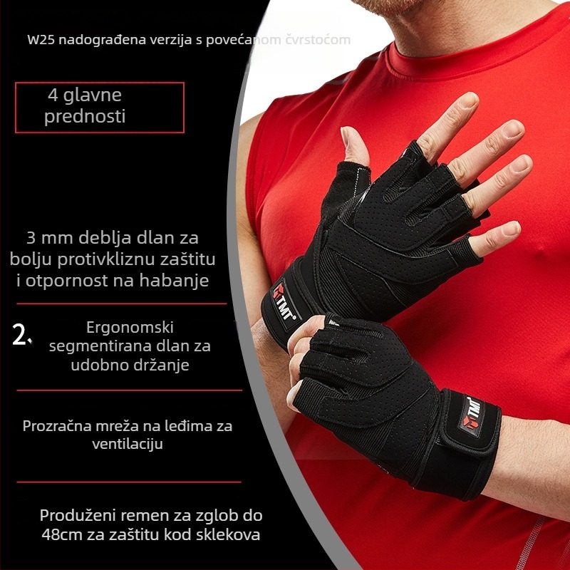 Rukavice za treninge za fitness s zaštitom dlanova – neklizajući grip, poliestersko vlakno, za odrasle, za vanjski fitness i vožnju bicikla