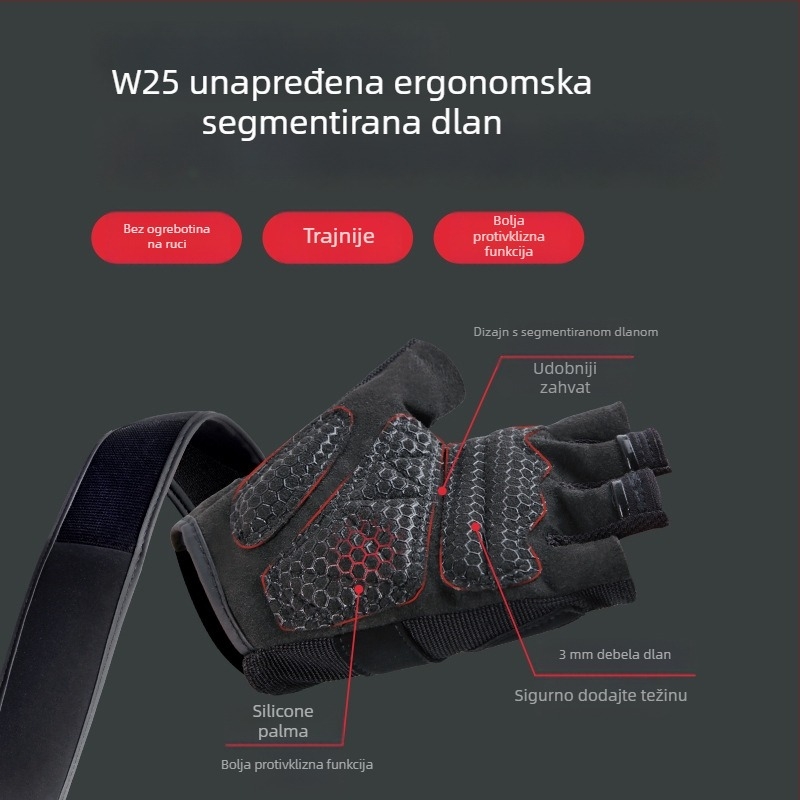 Rukavice za treninge za fitness s zaštitom dlanova – neklizajući grip, poliestersko vlakno, za odrasle, za vanjski fitness i vožnju bicikla