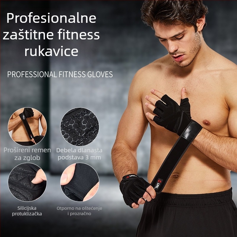 Rukavice za treninge za fitness s zaštitom dlanova – neklizajući grip, poliestersko vlakno, za odrasle, za vanjski fitness i vožnju bicikla