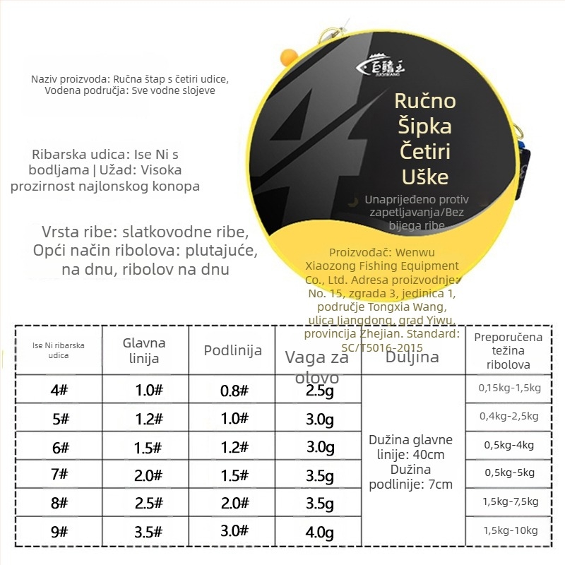 Kuka za najlonsku liniju s četiri udice, protiv zaplitanja